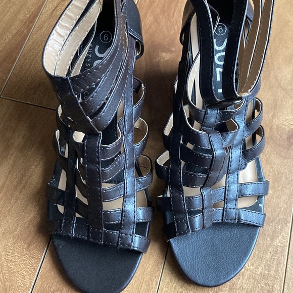 👠BOGO FREE👠NWT⭐️SUZY SHIER💫 Brown Open Toe Wedge Crisscrossed Sandals - Picture 2 of 13